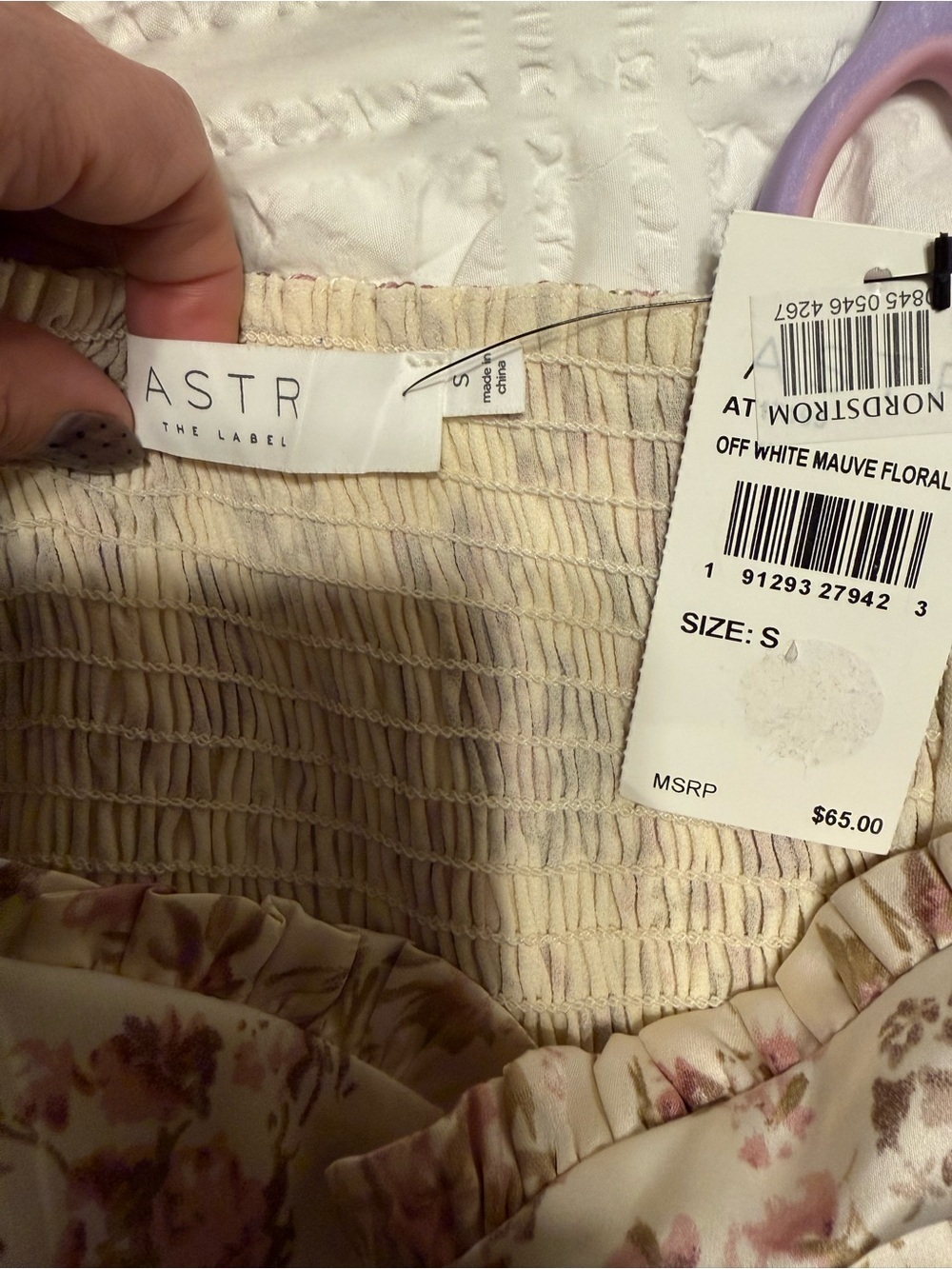 Astr Floral Square-Neck Peplum Blouse - Cream & Pink - Picture 5 of 5